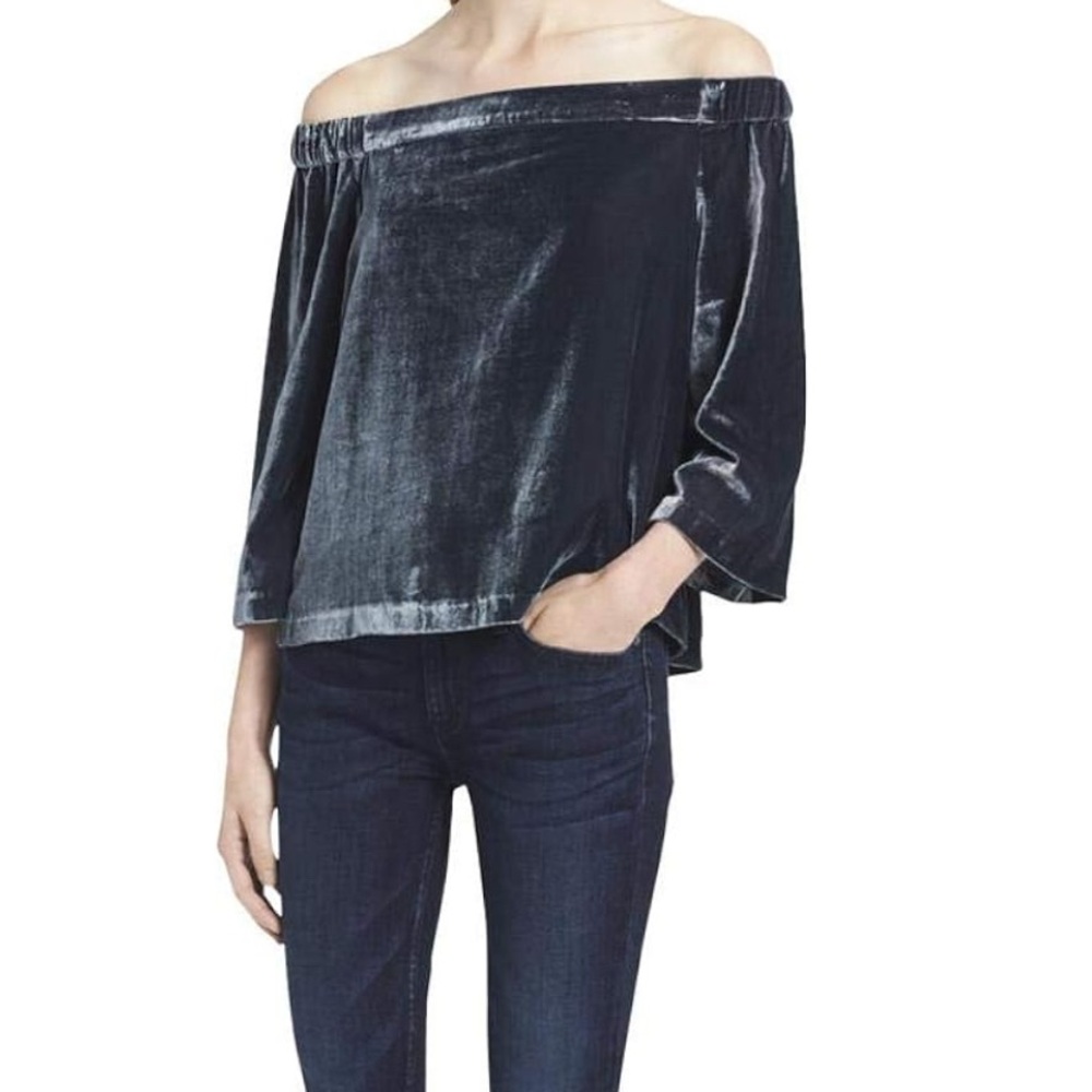 Calvin Kline Dark Slate 3/4 sleeve off the shoulder velvet top shirt women’s M